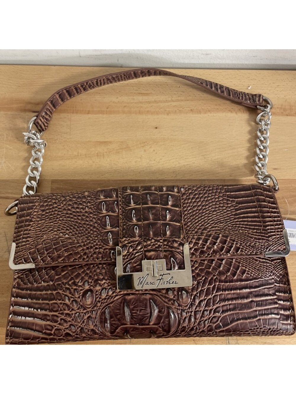 Marc Fisher Large Shoulder Bag Flap Front Handbag Faux Croc 12" x 7" Gold NWT